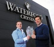 30 April 2012; In attendance at the 13th Annual All-Ireland GAA Golf Challenge launch are Waterford hurler Noel Connors, left, and Wexford football manager Jason Ryan with the new All-Ireland GAA Golf Challenge Trophy, which is a replica of the Liam MacCarthy Cup. Waterford City, Waterford. Picture credit: Matt Browne / SPORTSFILE