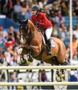 11 August 2017; Lillie Keenan of USA competing on Super Sox during the FEI Nations Cup during the Dublin International Horse Show at RDS, Ballsbridge in Dublin. Photo by Cody Glenn/Sportsfile