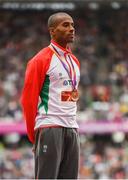 11 August 2017; Nelson Évora of Portugal after receiving his Men's Triple Jump bronze medal during day eight of the 16th IAAF World Athletics Championships at the London Stadium in London, England. Photo by Stephen McCarthy/Sportsfile