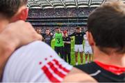 5 August 2017; Tyrone manager Mickey Harte speaks to his players following the GAA Football All-Ireland Senior Championship Quarter-Final match between Tyrone and Armagh at Croke Park in Dublin. Photo by Ramsey Cardy/Sportsfile