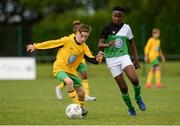 12 August 2017; Jamie Ronan of Mullingar Athletic, Co Westmeath, left, in action against Daniel Mabuza of Wicklow Rovers AFC, during the Volkswagen Masters event - Day 1 at AUL Complex in Dublin. Photo by Piaras Ó Mídheach/Sportsfile