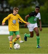 12 August 2017; Jamie Ronan of Mullingar Athletic, Co Westmeath, left, in action against Daniel Mabuza of Wicklow Rovers AFC, during the Volkswagen Masters event - Day 1 at AUL Complex in Dublin. Photo by Piaras Ó Mídheach/Sportsfile