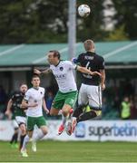 12 August 2017; Karl Sheppard of Cork City in action against Conor Kenna of Bray Wanderers during the Irish Daily Mail FAI Cup first round match between Bray Wanderers and Cork City at the Carlisle Grounds in Bray, Co. Wicklow. Photo by Ramsey Cardy/Sportsfile