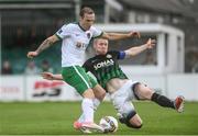 12 August 2017; Karl Sheppard of Cork City in action against Conor Kenna of Bray Wanderers during the Irish Daily Mail FAI Cup first round match between Bray Wanderers and Cork City at the Carlisle Grounds in Bray, Co. Wicklow. Photo by Ramsey Cardy/Sportsfile