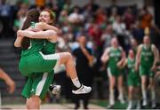 12 August 2017; Maeve Phelan of Ireland jumps on her team mate Claire Melia to celebrate at the final whistle following their side's victory the FIBA U18 Women's European Basketball Championships match between Ireland and Poland at National Basketball Arena in Tallaght, Dublin. Photo by David Fitzgerald/Sportsfile