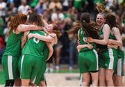 12 August 2017; Ireland players celebrate at the final whistle following their side's victory in the FIBA U18 Women's European Basketball Championships match between Ireland and Poland at National Basketball Arena in Tallaght, Dublin. Photo by David Fitzgerald/Sportsfile
