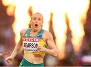12 August 2017; Sally Pearson of Australia reacts after winning the final of the Women's 100m Hurdles event during day nine of the 16th IAAF World Athletics Championships at the London Stadium in London, England. Photo by Stephen McCarthy/Sportsfile