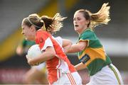 12 August 2017; Fionnuala McKenna of Armagh in action against Aisling Leonard of Kerry during the TG4 Ladies Football All-Ireland Senior Championship Quarter-Final match between Kerry and Armagh at Nowlan Park in Kilkenny. Photo by Matt Browne/Sportsfile