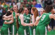 12 August 2017; Ireland players celebrate at the final whistle following their side's victory in the FIBA U18 Women's European Basketball Championships match between Ireland and Poland at National Basketball Arena in Tallaght, Dublin. Photo by David Fitzgerald/Sportsfile