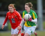 29 April 2012; Jenny Rispin, Meath, in action against Briege Corkery, Cork. Bord Gáis Energy Ladies National Football League, Division 1 Semi-Final, Cork v Meath, Crettyard, Co. Laois. Picture credit: Brian Lawless / SPORTSFILE