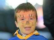 28 April 2012; Longford supporter Rian O'Boyle, aged 5, from Newtowncashel, Co. Longford, with his face painted during the game. Allianz Football League, Division 3 Final, Longford v Wexford, Croke Park, Dublin. Picture credit: Ray McManus / SPORTSFILE