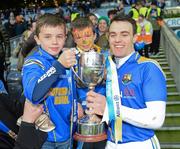28 April 2012; Paul Barden, Longford, with supporters Luke O'Boyle, left, and his brother Rian, aged 5, from Newtowncashel, Co. Longford. Allianz Football League, Division 3 Final, Longford v Wexford, Croke Park, Dublin. Picture credit: Ray McManus / SPORTSFILE