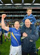 28 April 2012; Longford manager Glenn Ryan celebrates victory with his son Ben, aged 5, and Dermot Brady. Allianz Football League, Division 3 Final, Longford v Wexford, Croke Park, Dublin. Picture credit: Ray McManus / SPORTSFILE
