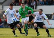 2 May 2012; Robert Lehane, Cork City FC, in action against Ben McLoughlin, left, and Peter Thomas, Dundalk FC. Airtricity U19 Cup Final, Dundalk FC v Cork City FC, Oriel Park, Dundalk, Co. Louth. Picture credit: Brian Lawless / SPORTSFILE