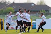 2 May 2012; Bob McKenna, second from right, Dundalk FC, celebrates with his team-mates after scoring his side's second goal. Airtricity U19 Cup Final, Dundalk FC v Cork City FC, Oriel Park, Dundalk, Co. Louth. Picture credit: Brian Lawless / SPORTSFILE