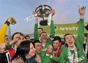 2 May 2012; Cork City FC captain Gary Buckley lifts the cup. Airtricity U19 Cup Final, Dundalk FC v Cork City FC, Oriel Park, Dundalk, Co. Louth. Picture credit: Brian Lawless / SPORTSFILE
