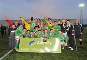 2 May 2012; The Cork City FC players celebrate with the cup. Airtricity U19 Cup Final, Dundalk FC v Cork City FC, Oriel Park, Dundalk, Co. Louth. Picture credit: Brian Lawless / SPORTSFILE