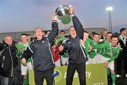2 May 2012; Cork City FC joint managers Stuart Ashton and Paul Bowdren, left, celebrate with the cup. Airtricity U19 Cup Final, Dundalk FC v Cork City FC, Oriel Park, Dundalk, Co. Louth. Picture credit: Brian Lawless / SPORTSFILE