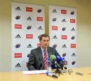 3 May 2012; Munster Rugby CEO Garrett Fitzgerald speaking during press conference on the decision of Munster Rugby to appoint Rob Penny as new head coach. Munster Rugby Squad Press Conference, CIT, Cork. Picture credit: Stephen McCarthy / SPORTSFILE