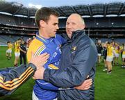 28 April 2012; Longford manager Glenn Ryan celebrates with Bernard McElvaney, left, after the game. Allianz Football League, Division 3 Final, Longford v Wexford, Croke Park, Dublin. Picture credit: Ray McManus / SPORTSFILE