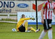 4 May 2012; Derry City goalkeeper Gerard Doherty reacts after conceding St Patricks Athletic's second goal. Airtricity League Premier Division, Derry City v St Patrick's Athletic, Brandywell, Derry. Picture credit: Oliver McVeigh / SPORTSFILE