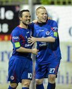 4 May 2012; Danny North, right, Sligo Rovers, celebrates after scoring his side's third goal with team-mate Raffaele Cretaro. Airtricity League Premier Division, Drogheda United v Sligo Rovers, Hunky Dorys Park, Drogheda, Co. Louth. Photo by Sportsfile