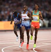 12 August 2017; Mo Farah of Great Britain crosses the line in second place during the final of the Men's 5000m event during day nine of the 16th IAAF World Athletics Championships at the London Stadium in London, England. Photo by Stephen McCarthy/Sportsfile