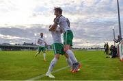 12 August 2017; Cork City's Kieran Sadlier, right, is congratulated by Garry Buckley after scoring his side's first goal during the Irish Daily Mail FAI Cup first round match between Bray Wanderers and Cork City at the Carlisle Grounds in Bray, Co. Wicklow. Photo by Ramsey Cardy/Sportsfile
