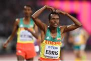 12 August 2017; Muktar Edris of Ethiopia celebrates winning the final of the Men's 5000m event during day nine of the 16th IAAF World Athletics Championships at the London Stadium in London, England. Photo by Stephen McCarthy/Sportsfile