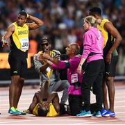 12 August 2017; Usain Bolt of Jamaica following the final of the Men's 4x100m Relay event during day nine of the 16th IAAF World Athletics Championships at the London Stadium in London, England. Photo by Stephen McCarthy/Sportsfile