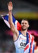 12 August 2017; Daniel Talbot of Great Britain celebrates after his team won the final of the Men's 4x100m Relay event during day nine of the 16th IAAF World Athletics Championships at the London Stadium in London, England. Photo by Stephen McCarthy/Sportsfile