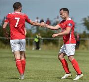 13 August 2017; Christy Fagan, right, of St Patrick's Athletic celebrates after scoring his side's first goal with teammate Conan Byrne during the Irish Daily Mail FAI Cup first round match between Portmarnock FC and St Patrick's Athletic at Paddy's Hill in Portmarnock, Dublin. Photo by David Maher/Sportsfile