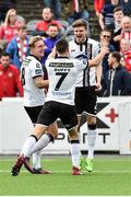 13 August 2017; John Mountney, left of Dundalk celebrates after scoring his side's first goal with teammates Sean Gannon and Michael Duffy during the Irish Daily Mail FAI Cup first round match between Dundalk v Derry City at Oriel Park in Dundalk, Louth. Photo by David Maher/Sportsfile