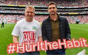 13 August 2017; The GAA launched their annual Health Theme Day, partnering with the HSE's QUIT Team, to encourage any smokers in the crowd of the All-Ireland hurling semi-final on August 13th to #hurlthehabit. In attendance at the launch during the GAA Hurling All-Ireland Senior Championship Semi-Final match between Cork and Waterford at Croke Park in Dublin,were former Cork hurler Joe Deane, left, and former Waterford hurler Tony Browne.  Photo by Brendan Moran/Sportsfile