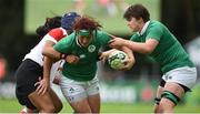 13 August 2017; Lindsay Peat and Ciara Griffin, right, of Ireland in action against Eriko Hirano of Japan during the 2017 Women's Rugby World Cup Pool C match between Ireland and Japan at the UCD Bowl in Belfield, Dublin. Photo by Matt Browne/Sportsfile