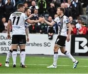 13 August 2017; David McMillan, right of Dundalk celebrates after scoring his side's second goal with teammates Patrick McEleney and Stephen O'Donnell during the Irish Daily Mail FAI Cup first round match between Dundalk v Derry City at Oriel Park in Dundalk, Louth. Photo by David Maher/Sportsfile