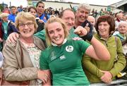 13 August 2017; Ciara Cooney of Ireland with her mother Kay and father Jimmy after the 2017 Women's Rugby World Cup Pool C match between Ireland and Japan at the UCD Bowl in Belfield, Dublin. Photo by Matt Browne/Sportsfile