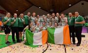 13 August 2017; The Ireland team with their silver medals after the FIBA U18 Women's European Basketball Championships Final between Ireland and Germany at the National Basketball Arena in Tallaght, Dublin.  Photo by Brendan Moran/Sportsfile