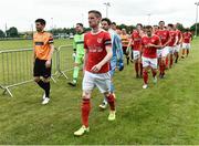 13 August 2017; Team captains of St Patrick's Athletic and Portmarnock FC, Ian Berminham, right and Conor Powell walk out for the start of the Irish Daily Mail FAI Cup first round match between Portmarnock FC and St Patrick's Athletic at Paddy's Hill in Portmarnock, Dublin. Photo by David Maher/Sportsfile