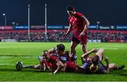 3 November 2017; Simon Zebo of Munster celebrates after scoring his side's second try against the Dragons during the Guinness PRO14 Round 8 match between Munster and Dragons at Irish Independent Park in Cork. Photo by Matt Browne/Sportsfile