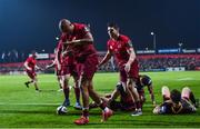 3 November 2017; Simon Zebo of Munster celebrates after scoring his side's second try against the Dragons during the Guinness PRO14 Round 8 match between Munster and Dragons at Irish Independent Park in Cork. Photo by Matt Browne/Sportsfile
