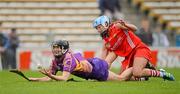 6 May 2012; Catherine O'Loughlin, Wexford, in action against Regina Curtin, Cork. National Camogie League, Division 1 Final, Cork v Wexford, Semple Stadium, Thurles, Co. Tipperary. Picture credit: Stephen McCarthy / SPORTSFILE