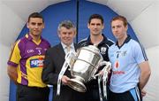 8 May 2012; In attendance at the launch of the Leinster GAA Hurling and Football Championships 2012 are, from left, Wexford hurler Keith Rossiter, Martin Skelly, Chairman of the Leinster Council, Galway hurler Fergal Moore and Dublin hurler John McCaffrey, with the Bob O'Keeffe Cup. Croke Park, Dublin. Picture credit: Brendan Moran / SPORTSFILE