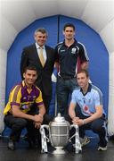 8 May 2012; In attendance at the launch of the Leinster GAA Hurling and Football Championships 2012 are, from left, Wexford hurler Keith Rossiter, Martin Skelly, Chairman of the Leinster Council, Galway hurler Fergal Moore and Dublin hurler John McCaffrey, with the Bob O'Keeffe Cup. Croke Park, Dublin. Picture credit: Brendan Moran / SPORTSFILE