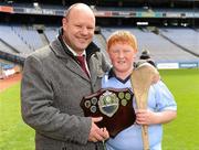 8 May 2012; Former Dublin footballer Vinny Murphy, who won an All-Ireland senior football medal in 1995, with his son Ryan, Scoil Holy Trinity, after the game. Allianz Cumann na mBunscol Finals, Scoil Holy Trinity v Mary Mother of Hope, Croke Park, Dublin. Picture credit: Ray McManus / SPORTSFILE