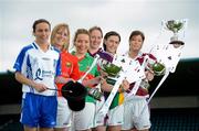 9 May 2012; All three Bord Gáis Energy Ladies NFL Finals will be held in Parnell Park on Saturday, 12th May, and all three finals will be broadcast live on TG4. At 1.15pm, in the Division 3 final Leitrim take on Westmeath. In the Division 2 final at 3.00pm Mayo take on Galway, while at 4.45pm in the Division 1 final Cork take on Monaghan. At a photocall ahead of the finals are, from left, Sharon Courtney, Monaghan, Elaine Harte, Cork, Leona Ryder, Mayo, Claire Hehir, Galway, Mairead Stenson, Leitrim, and Laura Walsh, Westmeath. Parnell Park, Donnycarney, Dublin. Picture credit: Brian Lawless / SPORTSFILE