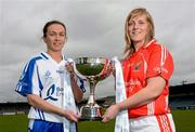9 May 2012; All three Bord Gáis Energy Ladies NFL Finals will be held in Parnell Park on Saturday, 12th May, and all three finals will be broadcast live on TG4. At 1.15pm, in the Division 3 final Leitrim take on Westmeath. In the Division 2 final at 3.00pm Mayo take on Galway, while at 4.45pm in the Division 1 final Cork take on Monaghan. At a photocall ahead of the finals are Sharon Courtney, Monaghan, left, and Elaine Harte, Cork. Parnell Park, Donnycarney, Dublin. Picture credit: Brian Lawless / SPORTSFILE