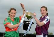 9 May 2012; All three Bord Gáis Energy Ladies NFL Finals will be held in Parnell Park on Saturday, 12th May, and all three finals will be broadcast live on TG4. At 1.15pm, in the Division 3 final Leitrim take on Westmeath. In the Division 2 final at 3.00pm Mayo take on Galway, while at 4.45pm in the Division 1 final Cork take on Monaghan. At a photocall ahead of the finals are Leona Ryder, Mayo, and Claire Hehir, Galway. Parnell Park, Donnycarney, Dublin. Picture credit: Brian Lawless / SPORTSFILE