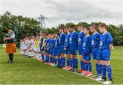 13 August 2017; Players stand for the National Anthem ahead of the game between Belvedere FC and Crumlin United during the Volkswagen Junior Masters event - Day 2 in the AUL Complex Dublin. Now in its fourth year, the tournament has grown into one of the most prestigious under age soccer tournaments in Ireland with the wining club receiving €2,500 from Volkswagen. Photo by Eóin Noonan/Sportsfile
