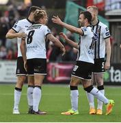 13 August 2017; John Mountney, left, of Dundalk celebrates with his teammate Robbie Benson after scoring his side's third goal during the Irish Daily Mail FAI Cup first round match between Dundalk and Derry City at Oriel Park in Dundalk, Louth. Photo by David Maher/Sportsfile